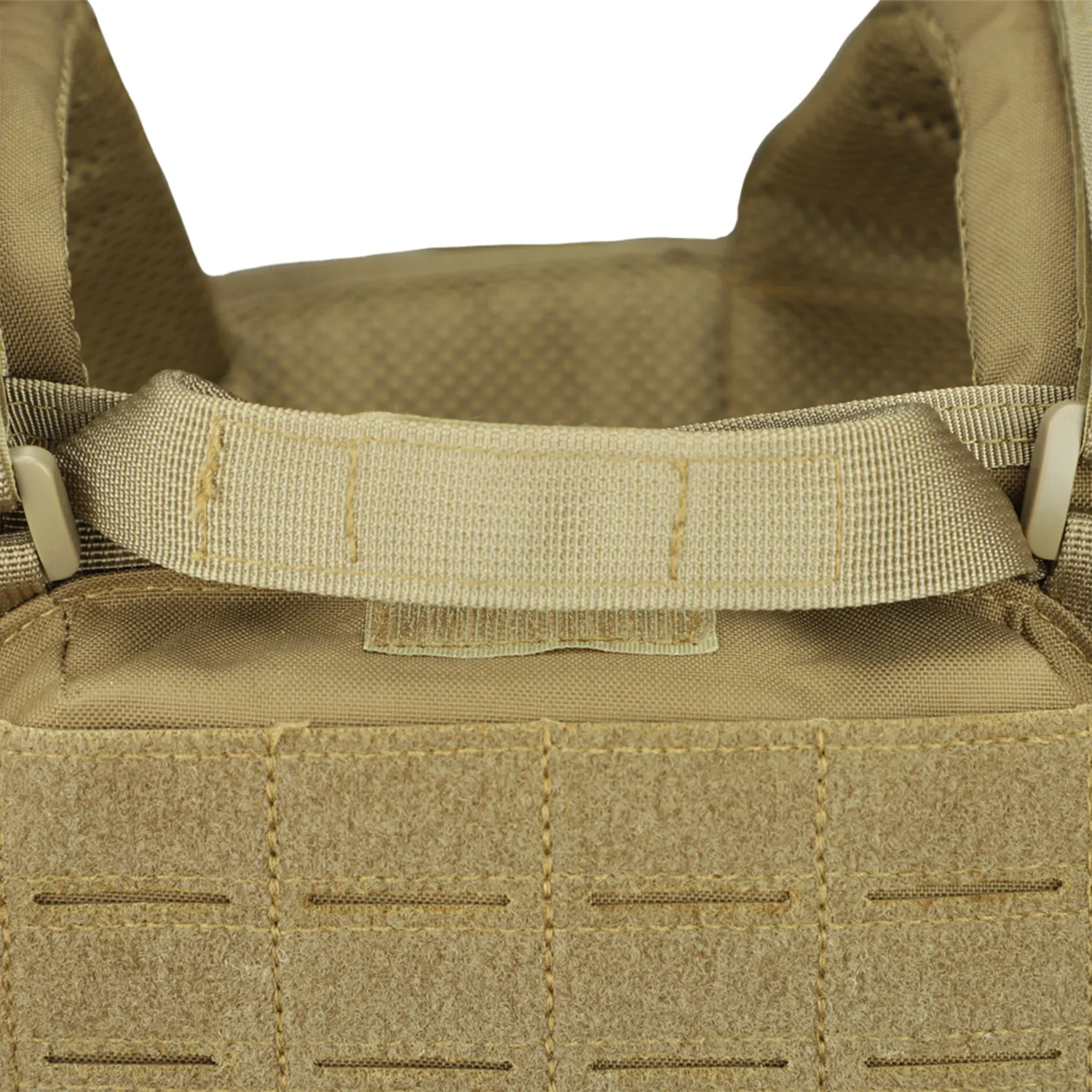 Tan plate carrier top opening with reinforced webbing and inner access