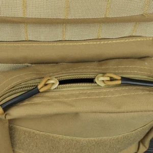 Close-up of tan plate carrier zippered pouch and fabric texture