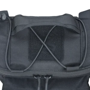 Rear detail of tactical waist bag with bungee cord and loop panel