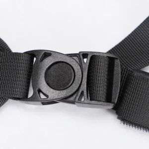 Close-up of adjustable buckle on running chest bag strap