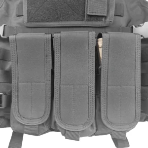 Close-up of front flap pouches on modular tactical vest