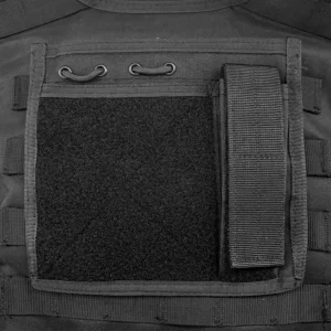 Close-up of hook-and-loop panel and tool holder on tactical vest