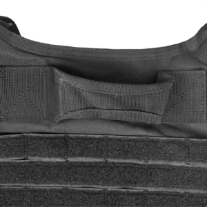 Close-up of reinforced drag handle on modular tactical vest