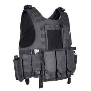 Side view of modular tactical vest with front pouches and adjustable side straps