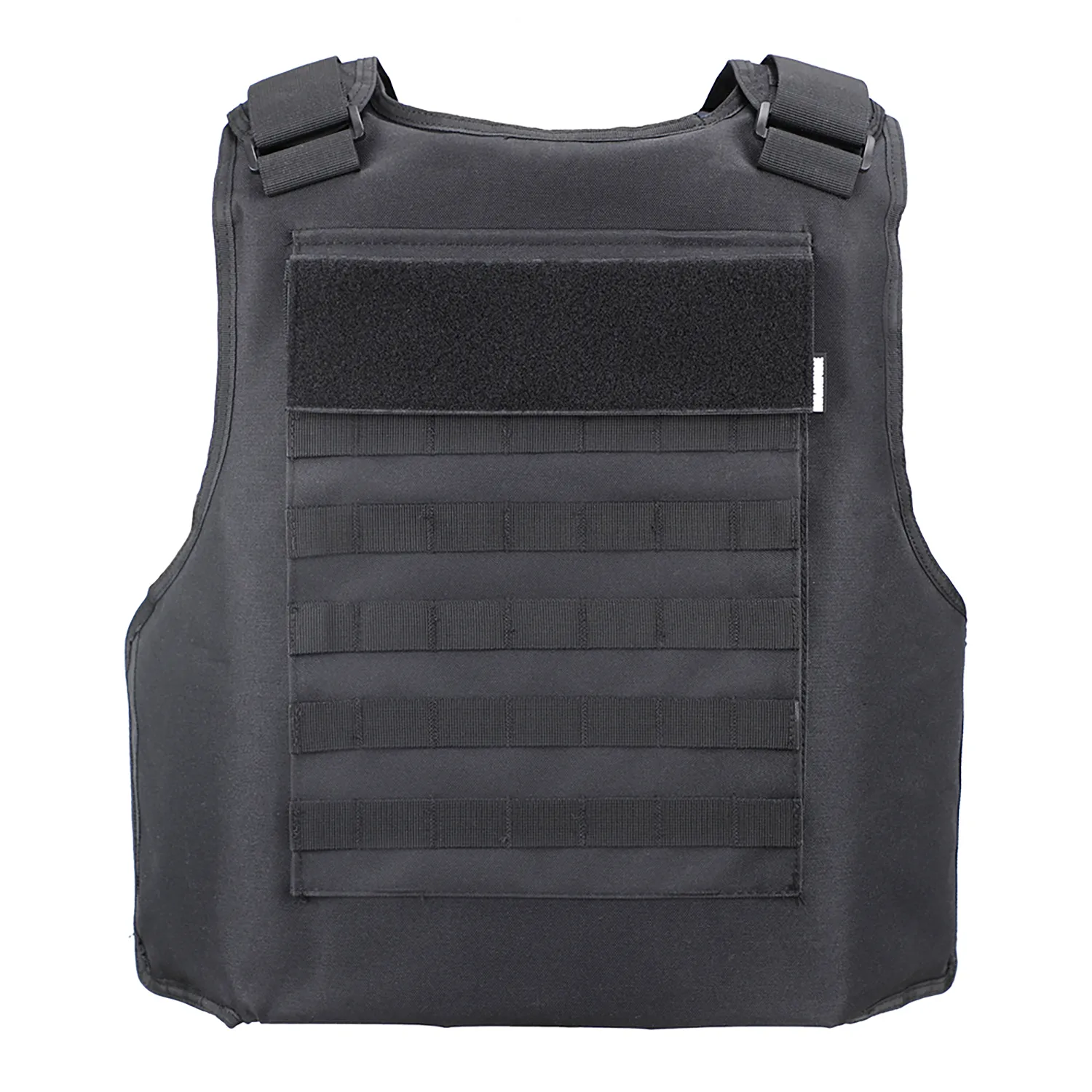 Black molle tactical vest back panel with hook-and-loop patch area