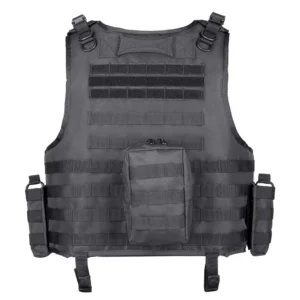 Modular tactical vest back panel with MOLLE webbing and rear utility pouch