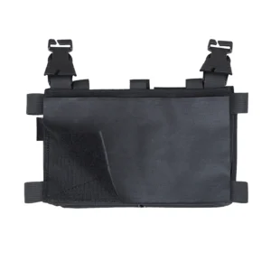 Black front placard with hook backing and quick-release buckles