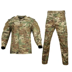 ACU uniform set with camouflage jacket and pants front view