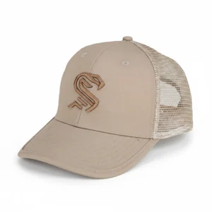 Khaki embroidered baseball cap with front logo and mesh back design
