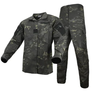Camouflage uniform set with long sleeve shirt and matching tactical pants