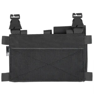 Rear view of black placard with full hook panel and buckle straps