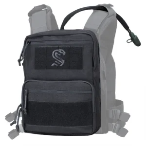 Hydration pack mounted on tactical vest with drink tube outlet