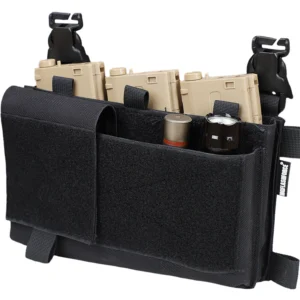 Black front placard with organized internal compartments and loop flap