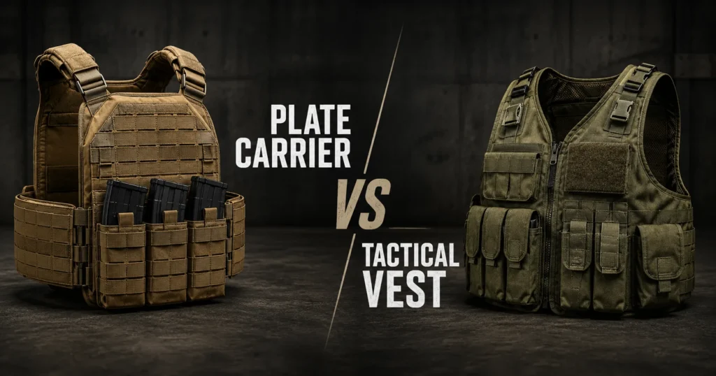 Plate carrier vs tactical vest comparison showing two tactical gear setups side by side