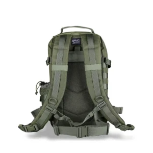 Tactical EDC backpack back panel with padded shoulder straps, sternum strap and removable waist belt