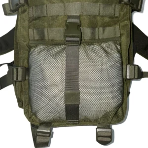 Tactical EDC backpack front mesh pocket with buckle retention strap and MOLLE webbing